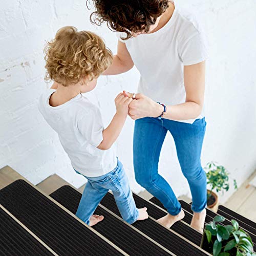 RIOLAND Stair Treads Carpet Non-Slip Indoor Stair Runners for Wooden Steps, Stair Rugs for Kids and Dogs, Set of 15, 8" X 30", Black - Image 3