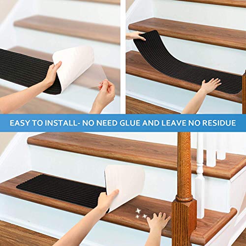 RIOLAND Stair Treads Carpet Non-Slip Indoor Stair Runners for Wooden Steps, Stair Rugs for Kids and Dogs, Set of 15, 8" X 30", Black - Image 5