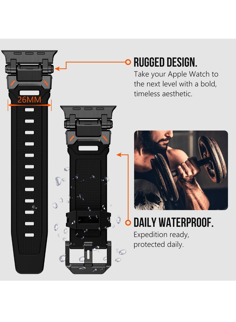 Durable Metal Connector Strap for Apple Watch Ultra and Series 9/8/7/6/SE, Rugged TPU Sport Replacement Band (49mm/45mm/44mm/42mm) - Image 4