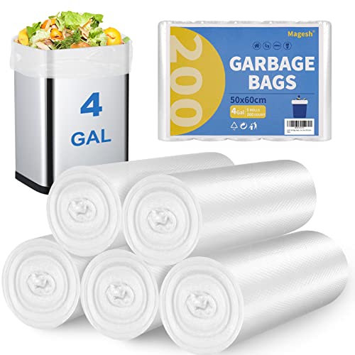 Magesh Small Trash Bags, Magesh 4 Gallon Trash Bag/Small Garbage Bags, Strong Wastebasket Liners for Bathroom Bedroom Office Trash Can, Clear 200 Counts - Image 1
