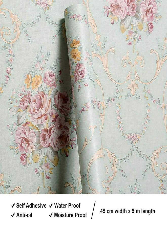 wolpin Wall Stickers DIY Wallpaper (45 x 500 CM, Sage Green) | Botanical Damask Flower Self Adhesive PVC Roll | Home Decoration for Living Room Hall Bedroom | Easy Peel and Stick Décor Paper - Image 4