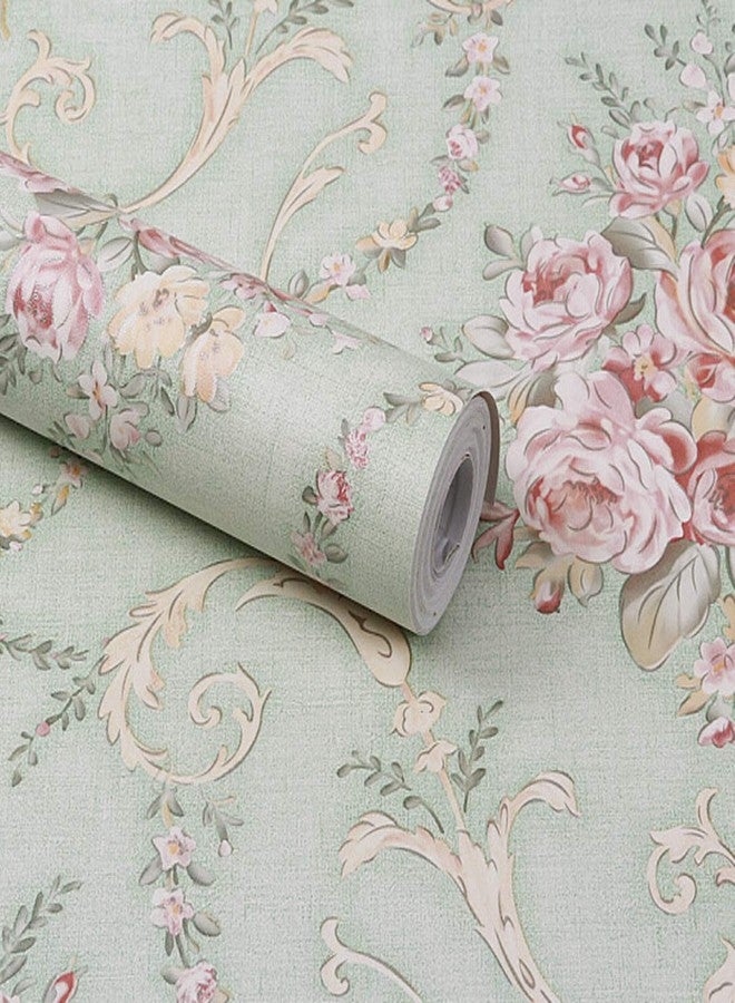 wolpin Wall Stickers DIY Wallpaper (45 x 500 CM, Sage Green) | Botanical Damask Flower Self Adhesive PVC Roll | Home Decoration for Living Room Hall Bedroom | Easy Peel and Stick Décor Paper - Image 1