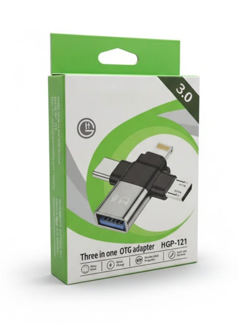 3 in 1 OTG USB Adapter, HGP-121 Multiport Converter for Smartphones and Laptops, Fast Data Transfer & Charging, Compact and Integrated Design for Universal Connectivity - Image 2