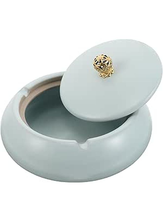 Sky Blue Ceramic Ashtray with Lid Windproof for Indoor Outdoor Patio Home - Image 1
