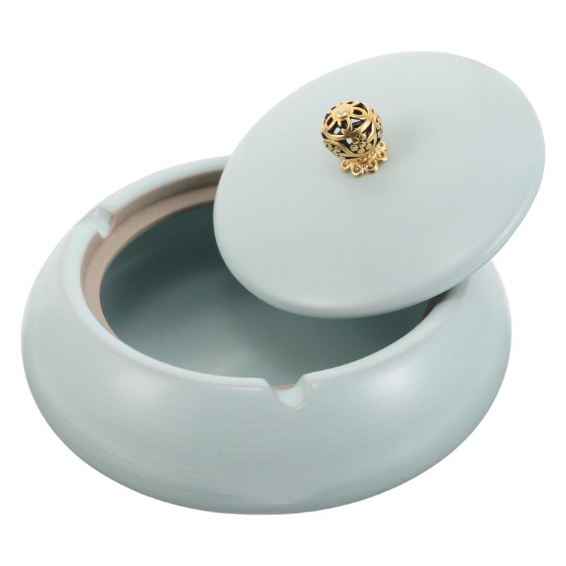 Sky Blue Ceramic Ashtray with Lid Windproof for Indoor Outdoor Patio Home - Image 2