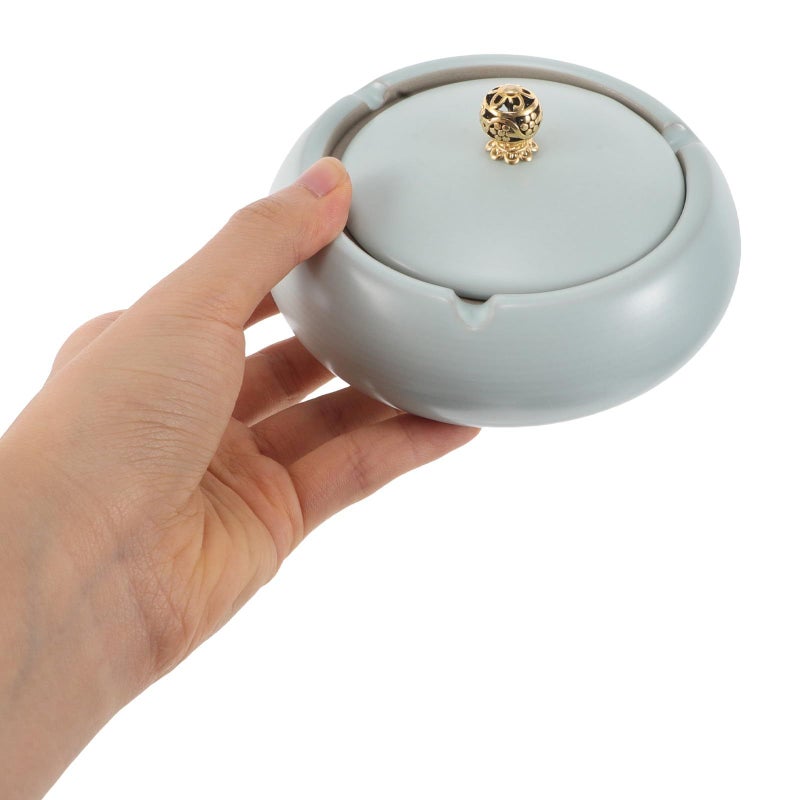 Sky Blue Ceramic Ashtray with Lid Windproof for Indoor Outdoor Patio Home - Image 5
