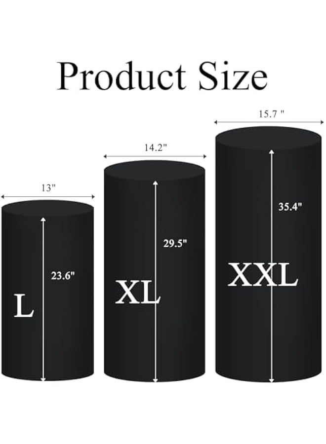 Cylinder Pedestal Stand Covers Spandex Flexible Display Box Stand Covers for Birthday Party Wedding Baby Shower Decoration- Only Stand Covers Included Set of 3 Black - Image 2