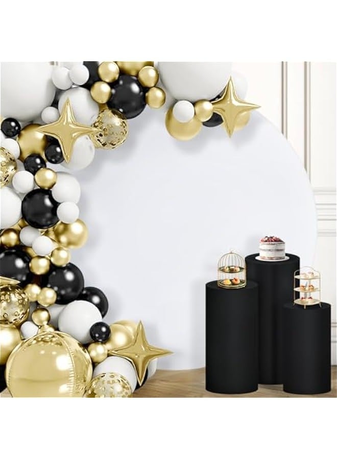 Cylinder Pedestal Stand Covers Spandex Flexible Display Box Stand Covers for Birthday Party Wedding Baby Shower Decoration- Only Stand Covers Included Set of 3 Black - Image 3
