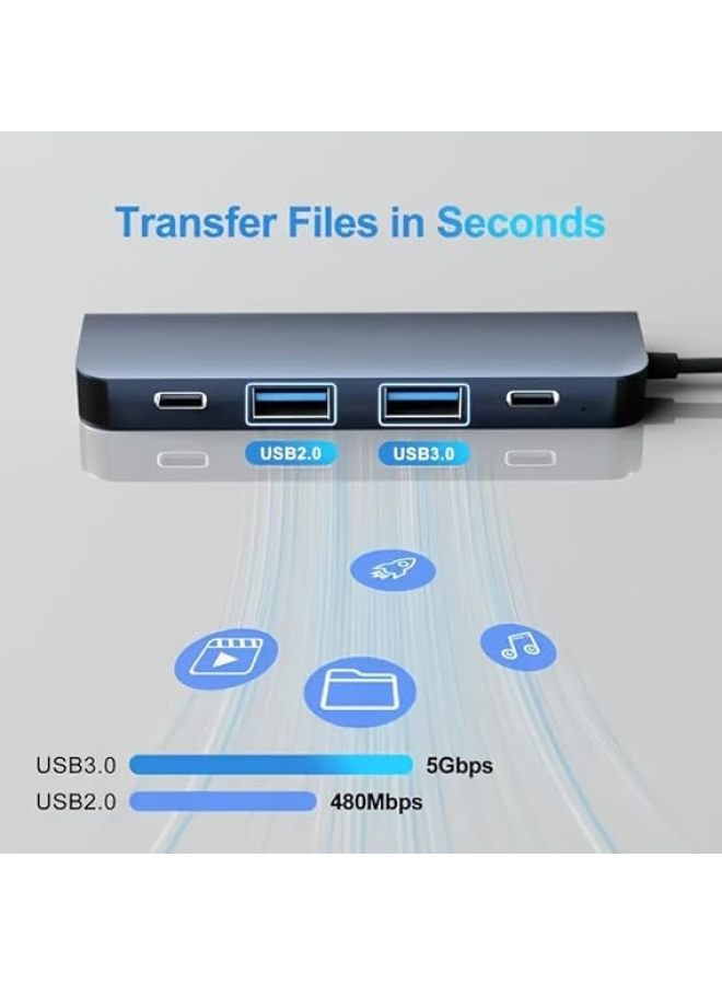 محول 5 في 1 من Type-C إلى HDTV | 4K 60Hz سبيكة ألومنيوم للابتوب وماك بوك وآيباد | حجم مضغوط بطول 9.5 سم، HDTV/USB3.0+2.0/شحن PD - Image 2