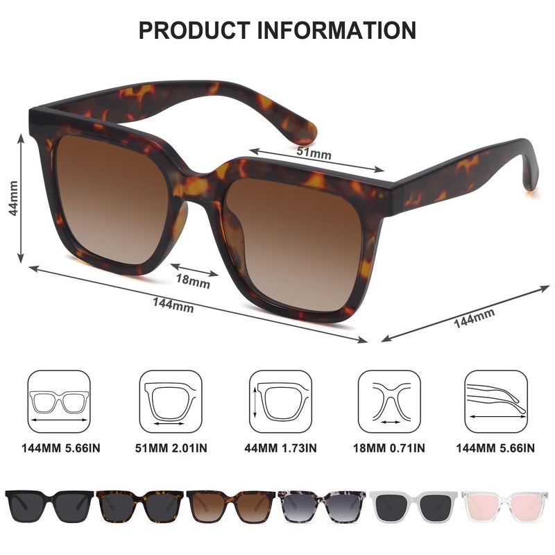 Fozono Large Square Sunglasses Trendy Polarized Sunglasses for Women Men Classic Retro Style UV400 Protection Leopard Brown - Image 2