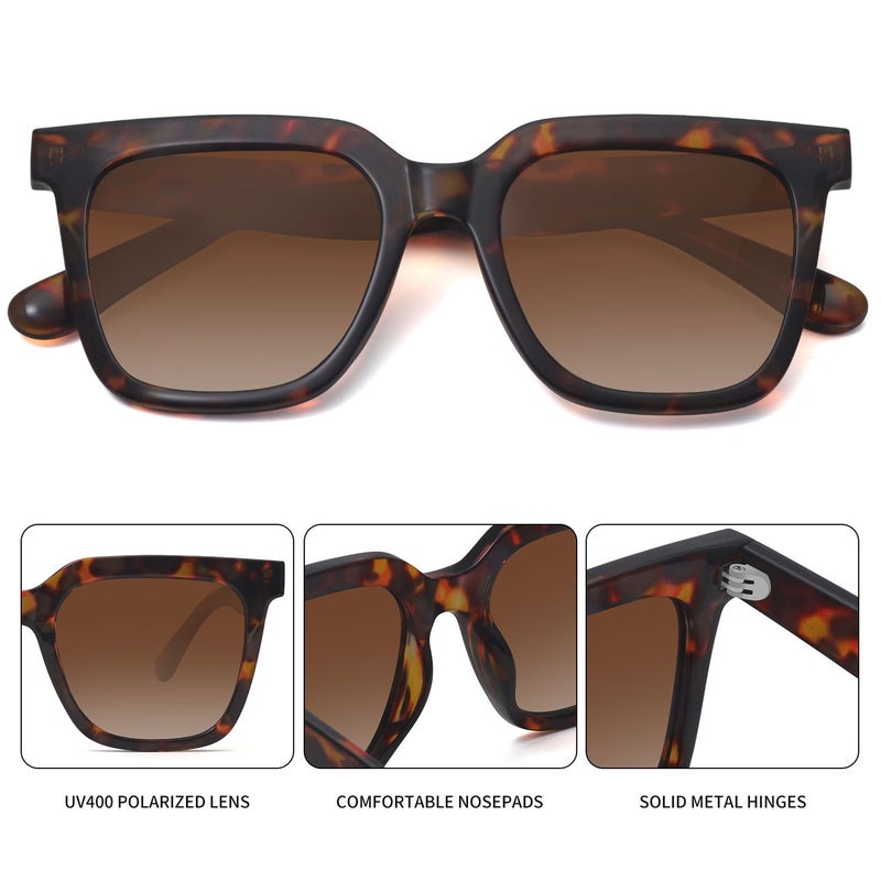 Fozono Large Square Sunglasses Trendy Polarized Sunglasses for Women Men Classic Retro Style UV400 Protection Leopard Brown - Image 4