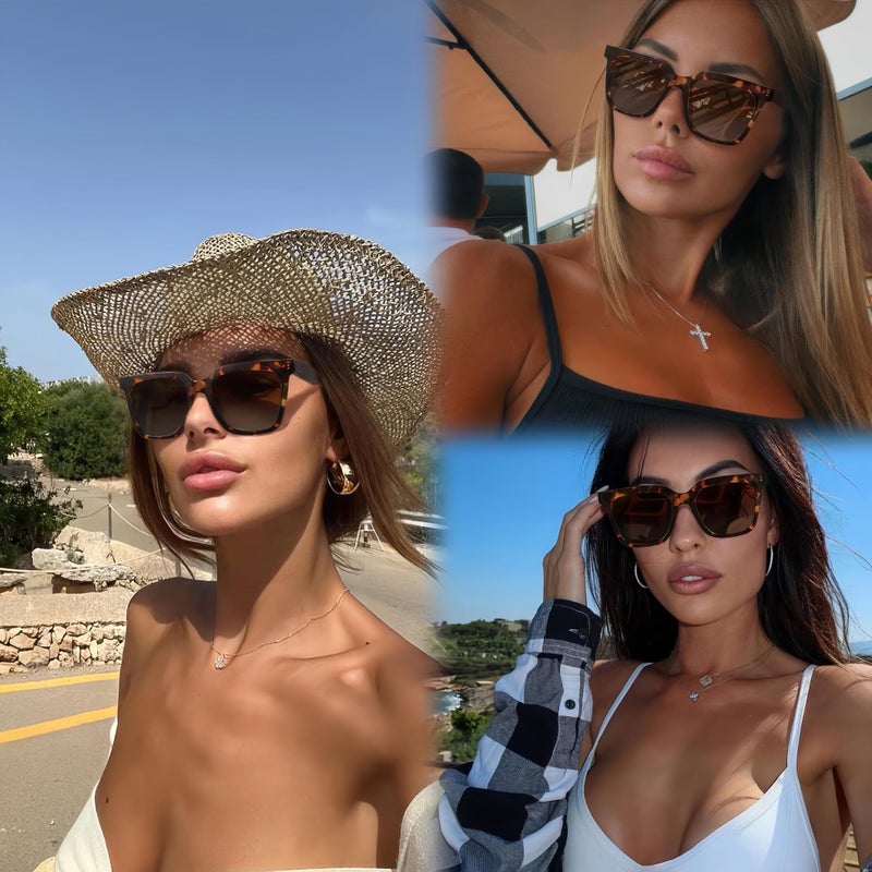 Fozono Large Square Sunglasses Trendy Polarized Sunglasses for Women Men Classic Retro Style UV400 Protection Leopard Brown - Image 3