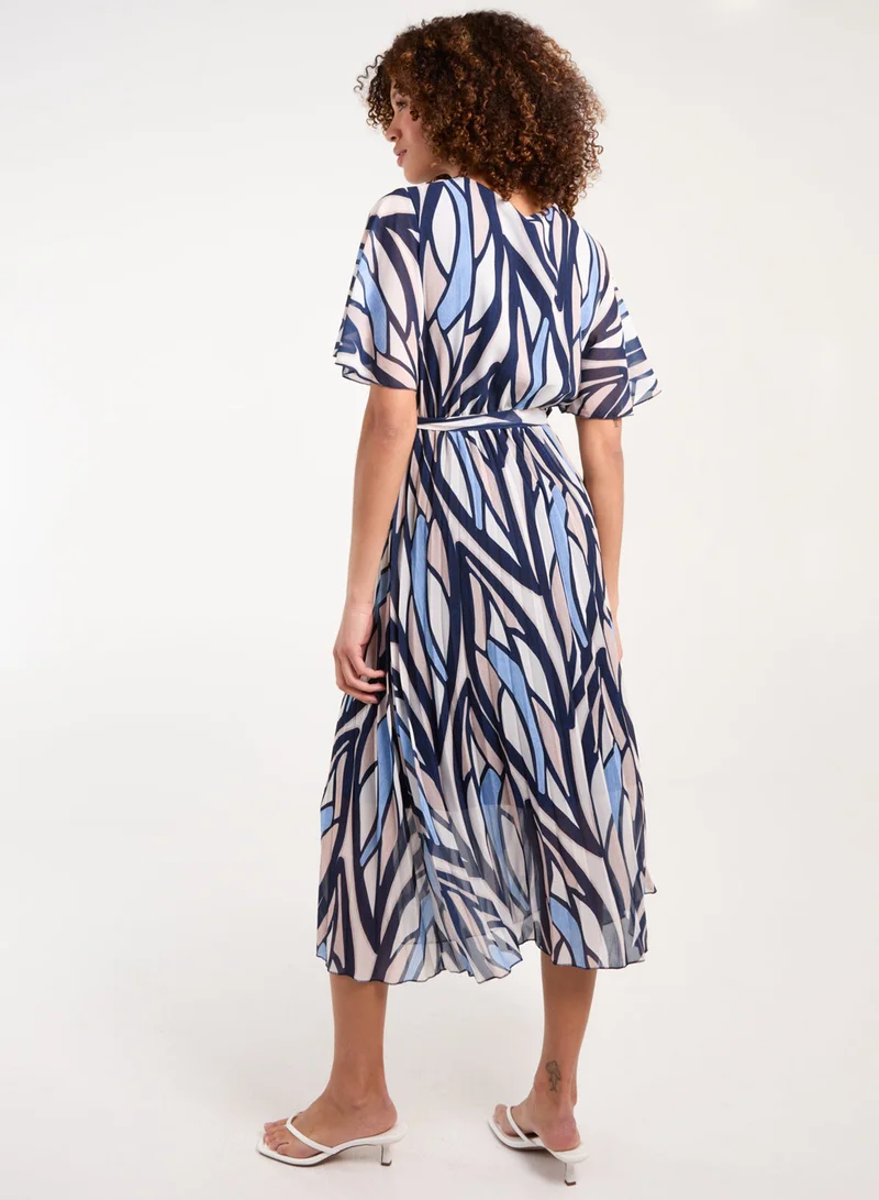 Blue Vanilla Wrap Over Pleated Midi Dress With Belt