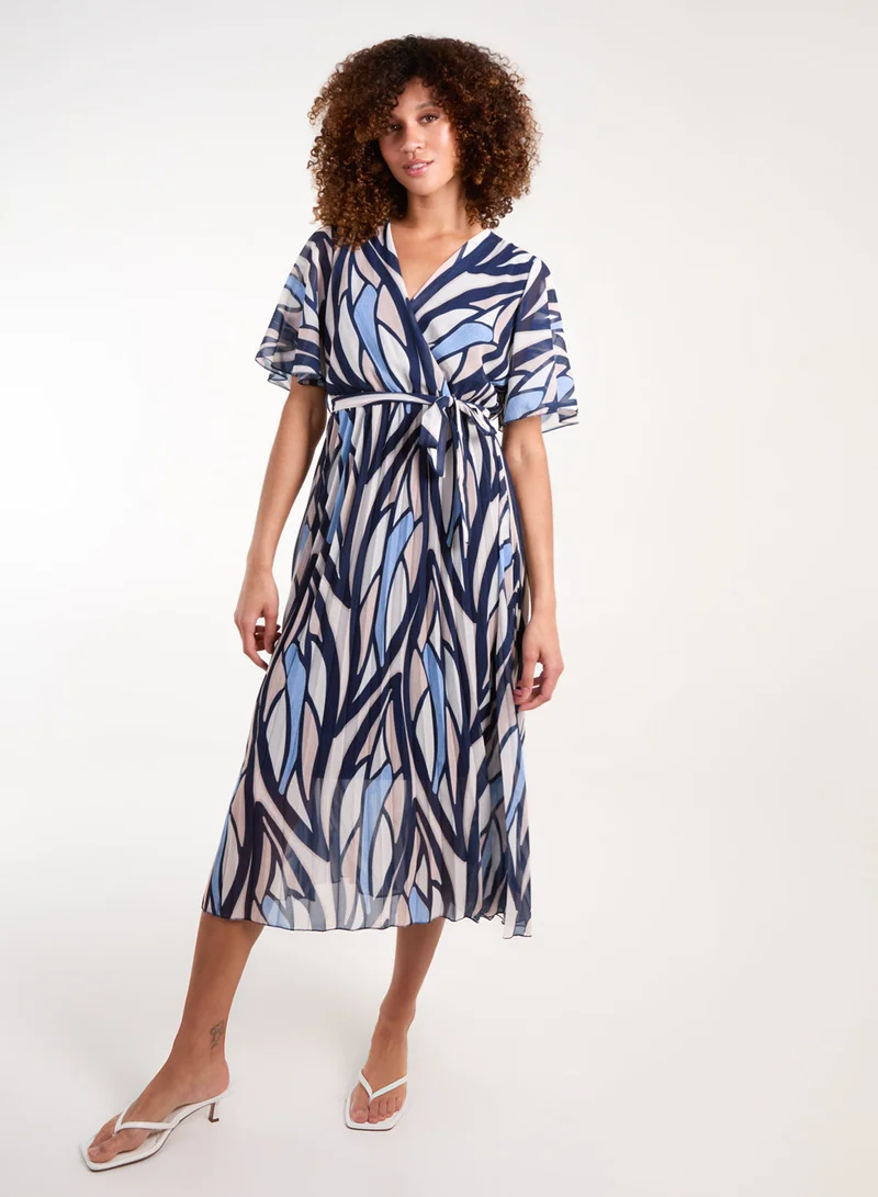 Blue Vanilla Wrap Over Pleated Midi Dress With Belt