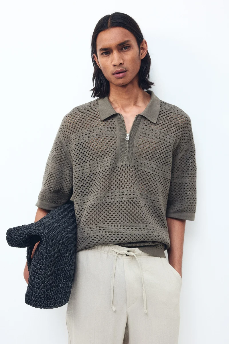 Relaxed Fit Hole-knit polo shirt