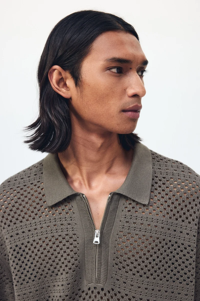 H&M  Relaxed Fit Hole-knit polo shirt for Men | Best Price UAE