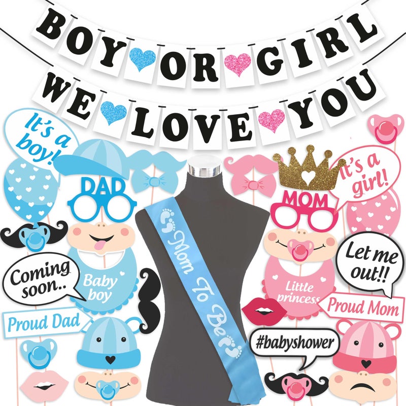 Wobbox Baby Shower Decoration Items| Baby Shower Ceremony Photo Booth Props for Photoshoot, Baby Shower Banner& Mom to Be Sash, Godh Bharai Ceremony Decoration Kit-(FP4680) - Image 1
