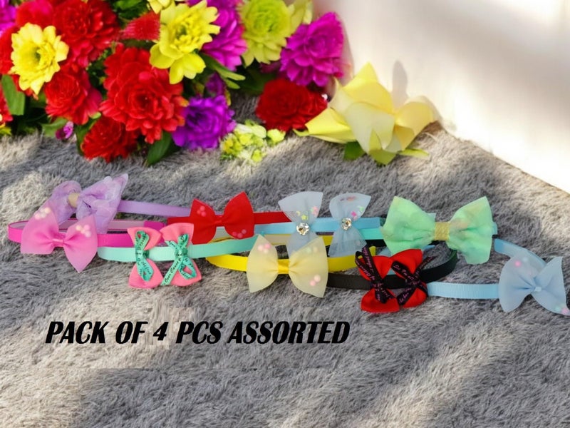 NEOBABY Bow Hairband Shiny Bow Knot Teeth Plastic Hairband for Girls Hair Band Stylish Hair Accessories for Women & Girls (Pack of 4 Pcs, Random Designs) - Image 2