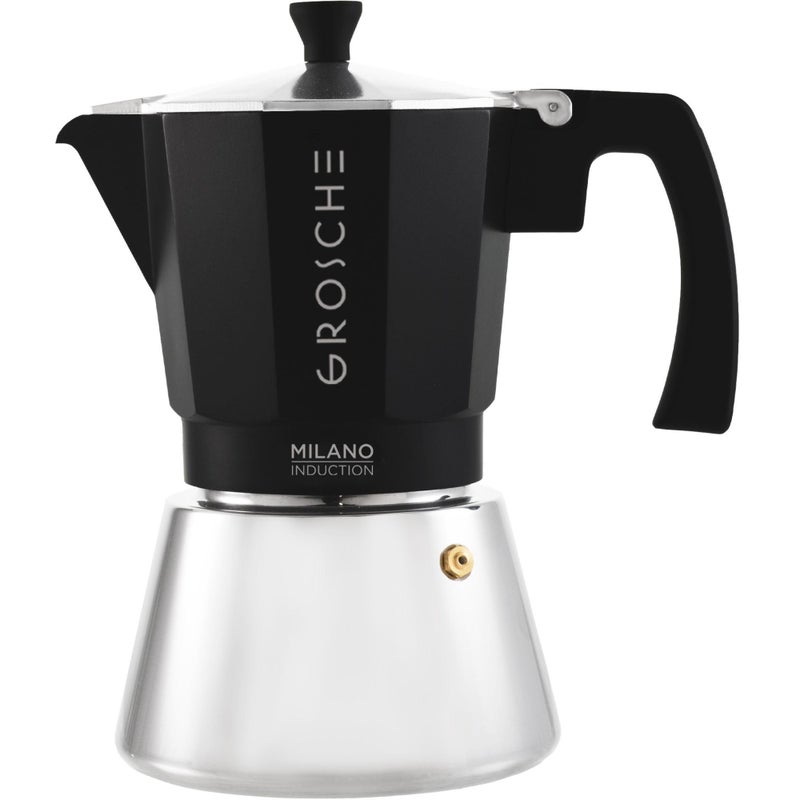 GROSCHE Milano Induction Stovetop Espresso Maker Moka Pot for Greca, Induction, Electric & Gas Stoves, Dishwasher Safe Stovetop Espresso Maker | 9 Espresso Cup, Black - Image 1