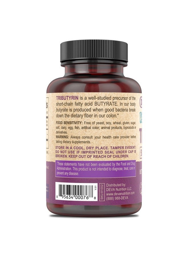 DEVA Vegan Tributyrin Supplement - Butyrate Precursor, Gut Barrier Support, Butyric Acid, 500 MG Vegan Capsules, Leaky Gut Support, Digestion, 90 Count - Image 2