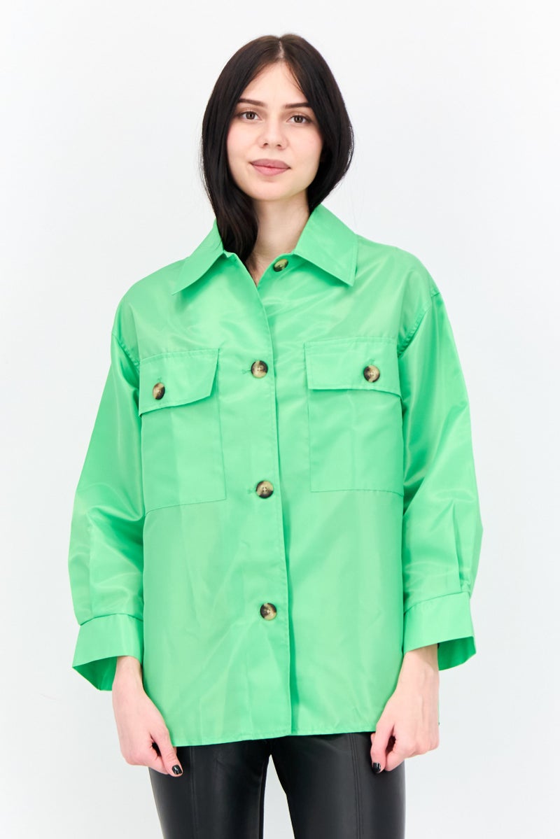 Asos Design Women Petite Plain Jacket Shirt, Green - Image 1