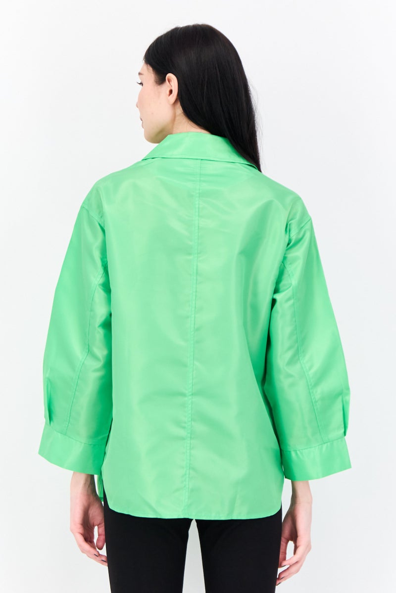 Asos Design Women Petite Plain Jacket Shirt, Green - Image 3