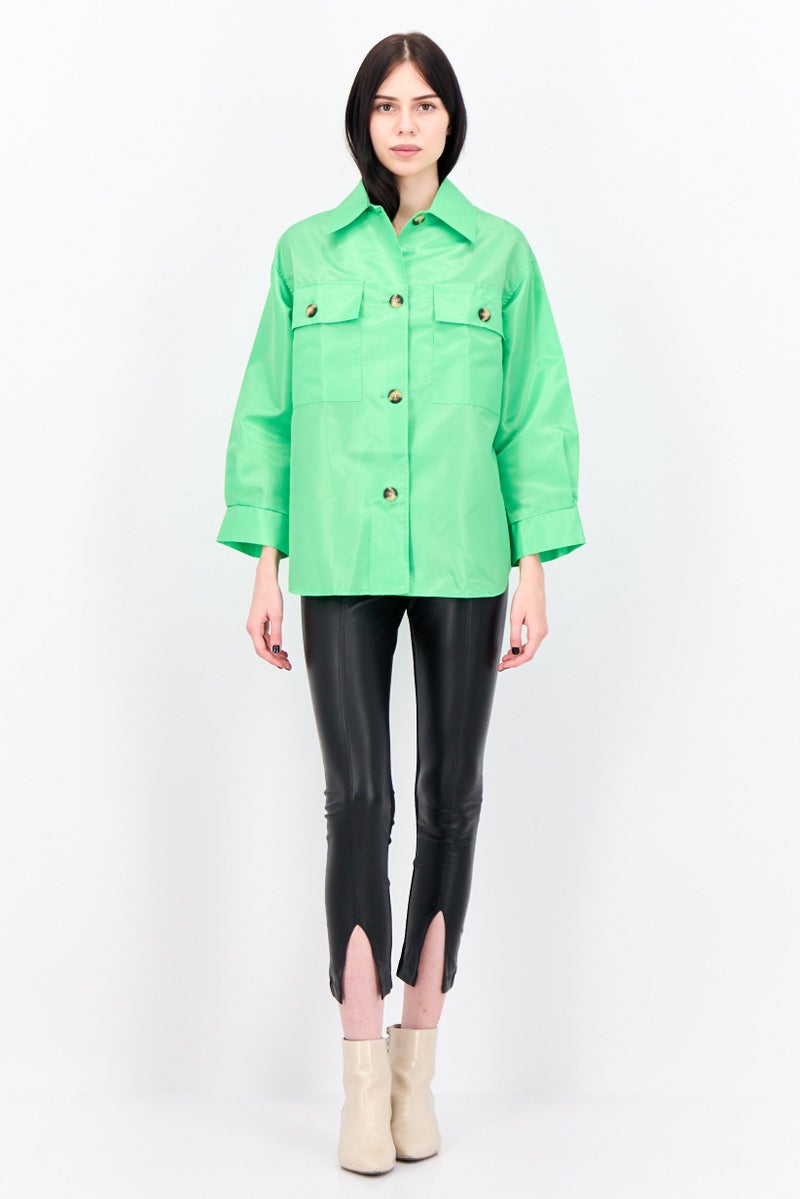 Asos Design Women Petite Plain Jacket Shirt, Green - Image 2