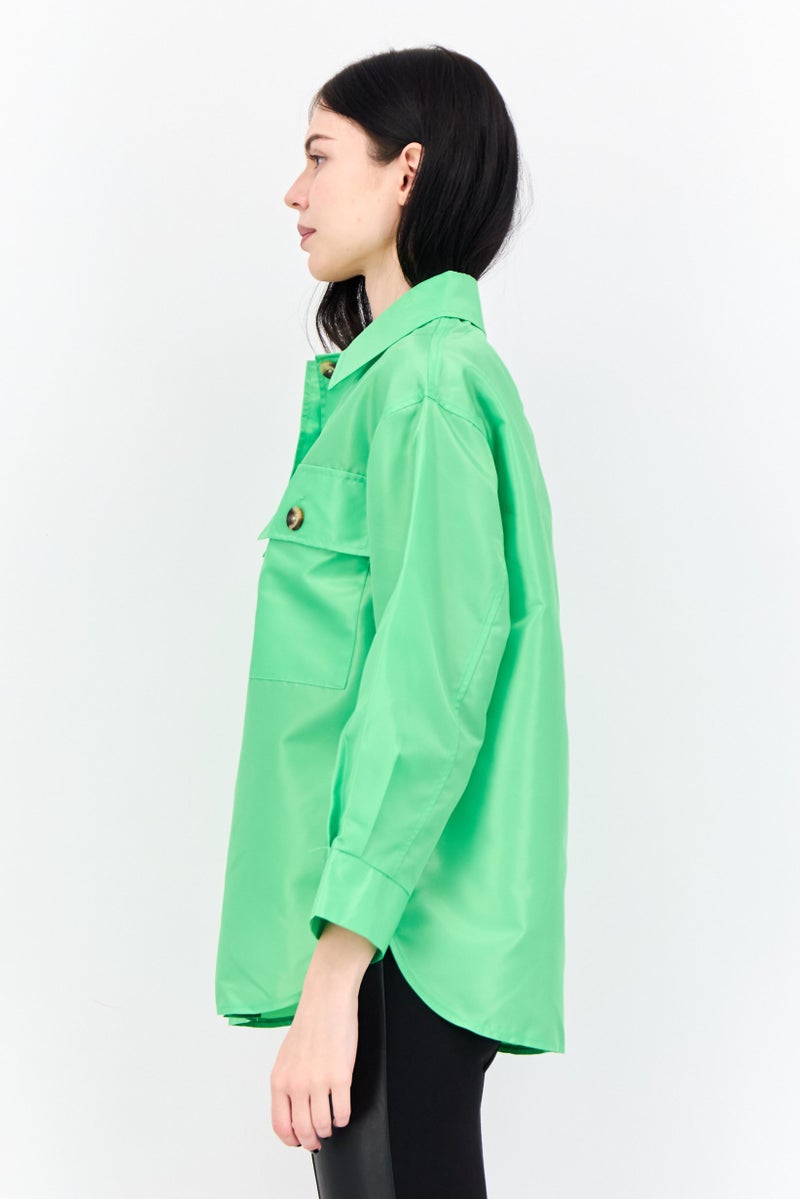 Asos Design Women Petite Plain Jacket Shirt, Green - Image 2