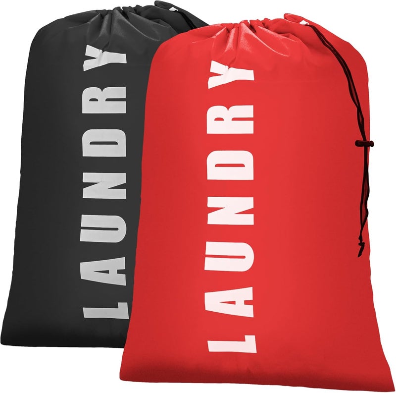 Isink Laundry Bag, 2 Pack Travel Laundry Bags for Dirty Clothes, Large Laundry Bags for Camping & Traveling, Dirty Clothes Travel Bag, 24" x 36" (Black + Red) - Image 1