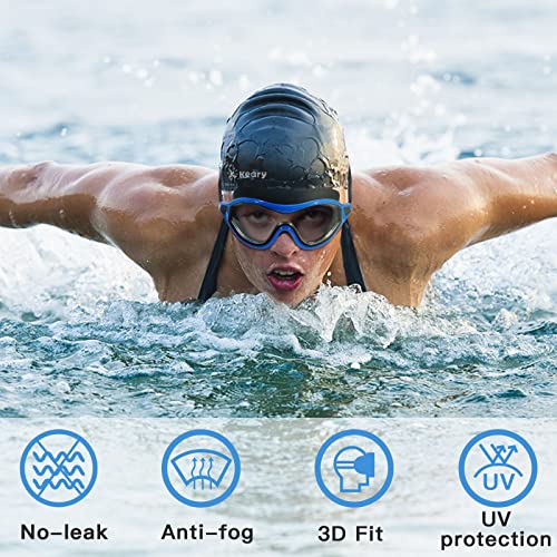 Keary 2 Pack Anti-Fog Swimming Goggles for Adult Men Women Youth - UV Protection No-Leak Mirror Big Frame Clear Vision Pool Water Glasses, Adults Underwater Mask with Clip on Back - Image 2