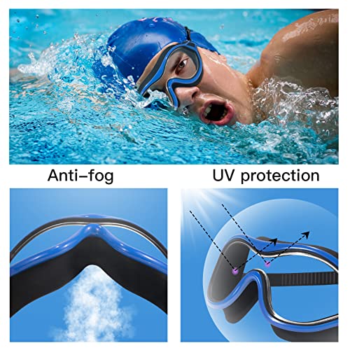 Keary 2 Pack Anti-Fog Swimming Goggles for Adult Men Women Youth - UV Protection No-Leak Mirror Big Frame Clear Vision Pool Water Glasses, Adults Underwater Mask with Clip on Back - Image 4