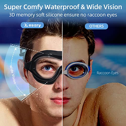 Keary 2 Pack Anti-Fog Swimming Goggles for Adult Men Women Youth - UV Protection No-Leak Mirror Big Frame Clear Vision Pool Water Glasses, Adults Underwater Mask with Clip on Back - Image 3