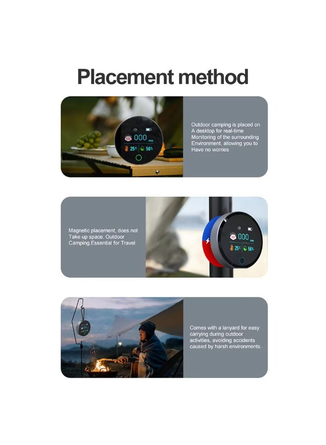 جهاز كشف أول أكسيد الكربون 3 في 1، شاشة LCD عالية الدقة، جهاز مراقبة جودة الهواء لأول أكسيد الكربون، بطارية 1000 مللي أمبير في الساعة، جهاز إنذار كاشف أول أكسيد الكربون، مستشعر درجة الحرارة والرطوبة، ضروري للسفر. - Image 4