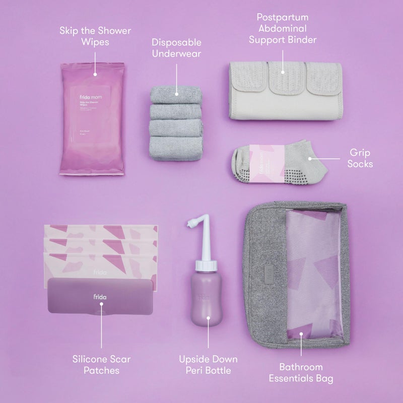 C-Section Recovery Must Have Kit for Labor, Delivery,  Postpartum, Socks, Peri Bottle, Disposable Underwear, Abdominal Support Binder, Shower Wipes, Silicone Scar Patches,  Toiletry Bag - Image 3
