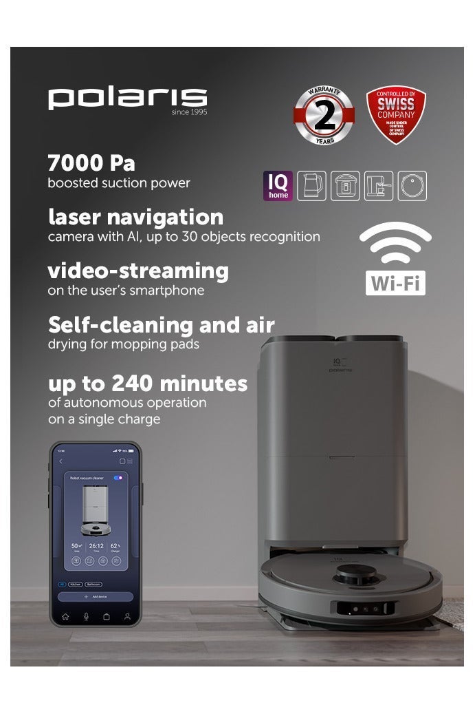 Polaris PVCRAC 7790 Robot Vacuum & Mop | Self-Cleaning Station (3L) | 10,000 Pa | Laser Nav + AI Camera | Up to 240 min | Heated Pad Wash & Hot-Air Dry | Wi-Fi App Control | 5-Map Memory - Image 2