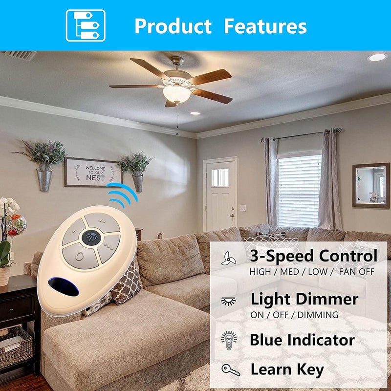 CENMING 35T1 Replacement Remote for Harbor Breeze Allen Roth Ceiling Fan Remote Control, w/Light Dimmer Learn Key 3-Speed 303.9MHz, Replace for L3HFAN35T 35T L3HFAN35T1 FAN-35T1(Remote Only) - Image 4