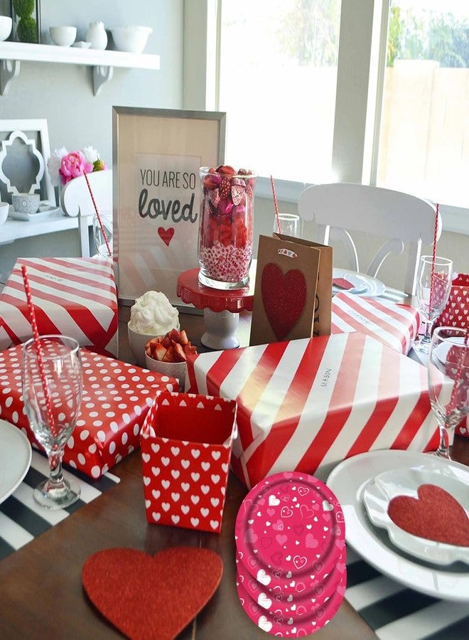 ASVNRES Valentine's Day Heart Love Paper Plates Party Theme Paper Plates, Pink Disposable Plates Love Party Round Plate (16) - Image 2
