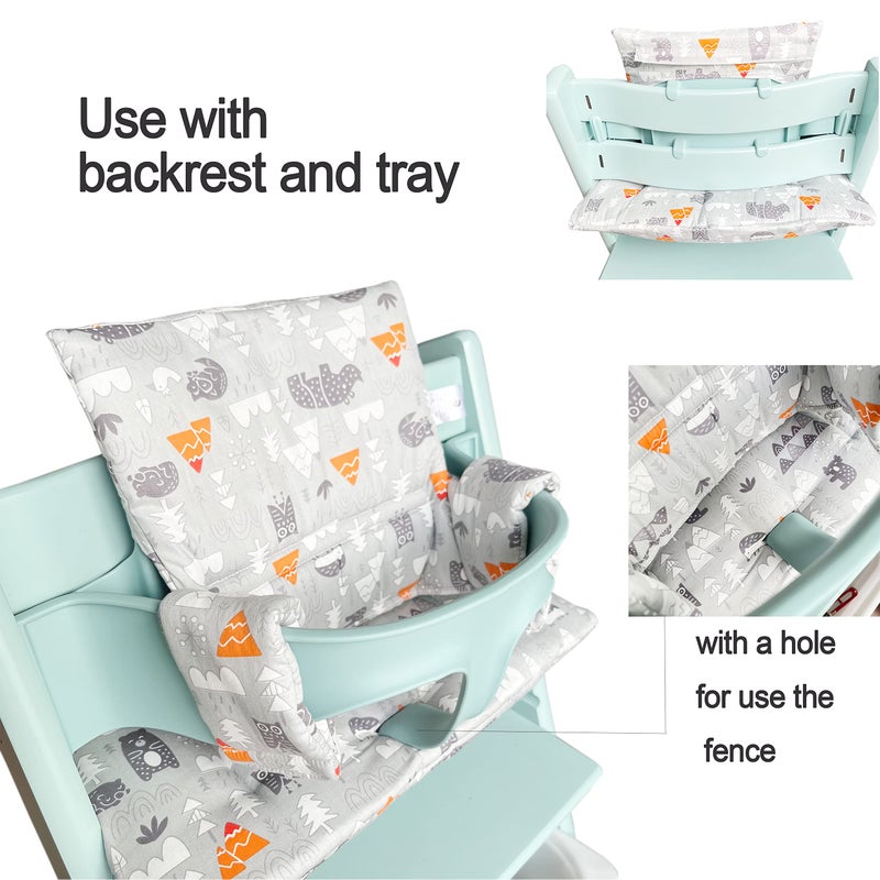 ZARPMA Highchair Cushion Compatible with Stokke Tripp Trapp Chiar High Chair Insert Cotton Fabric Cover Filled with Cotton Padding (Grey Forest) - Image 4