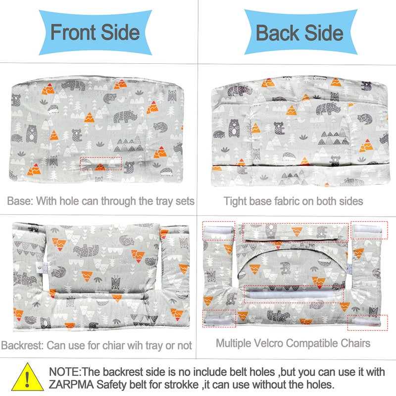 ZARPMA Highchair Cushion Compatible with Stokke Tripp Trapp Chiar High Chair Insert Cotton Fabric Cover Filled with Cotton Padding (Grey Forest) - Image 3