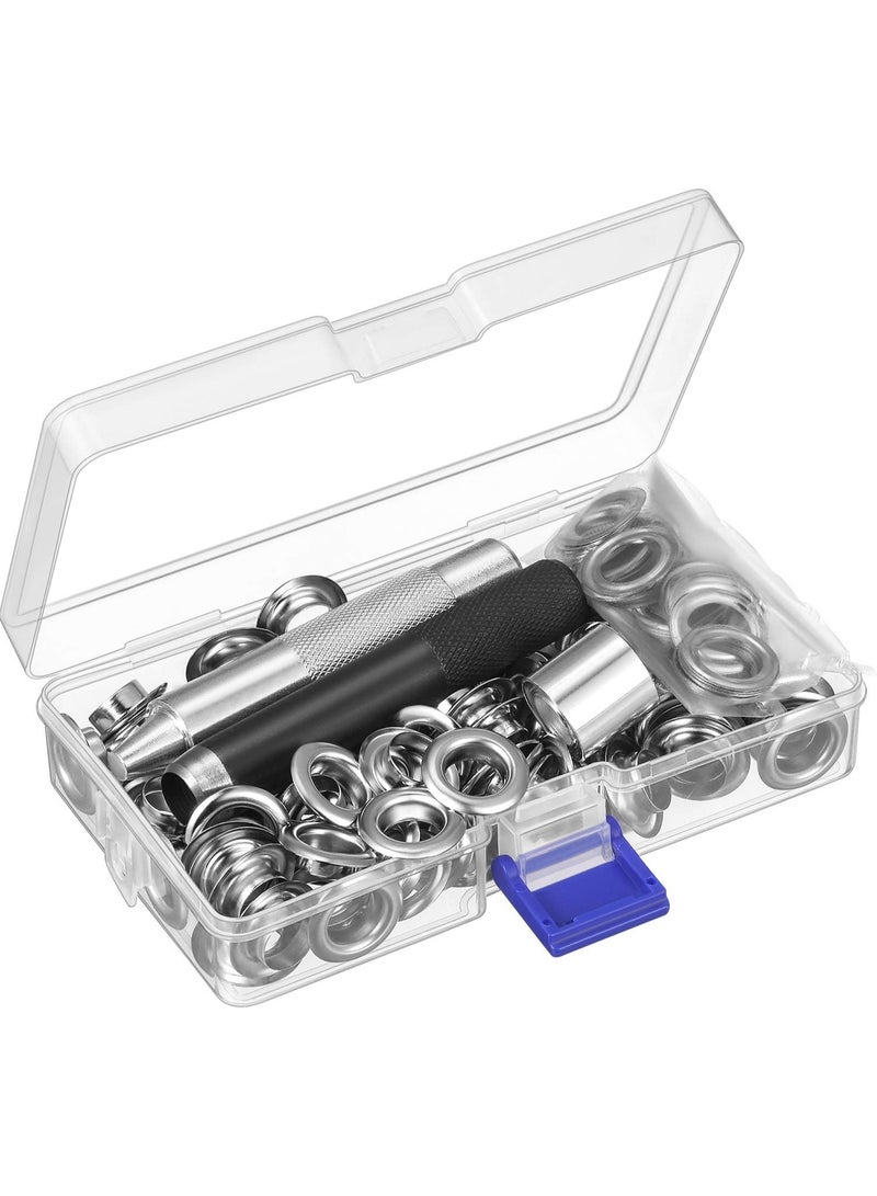 Ahvqevn Grommet Tool Kit, Grommet Setting Tool and 100 Sets Grommets Eyelets with Storage Box (1/2 Inch Inside Diameter) - Image 1