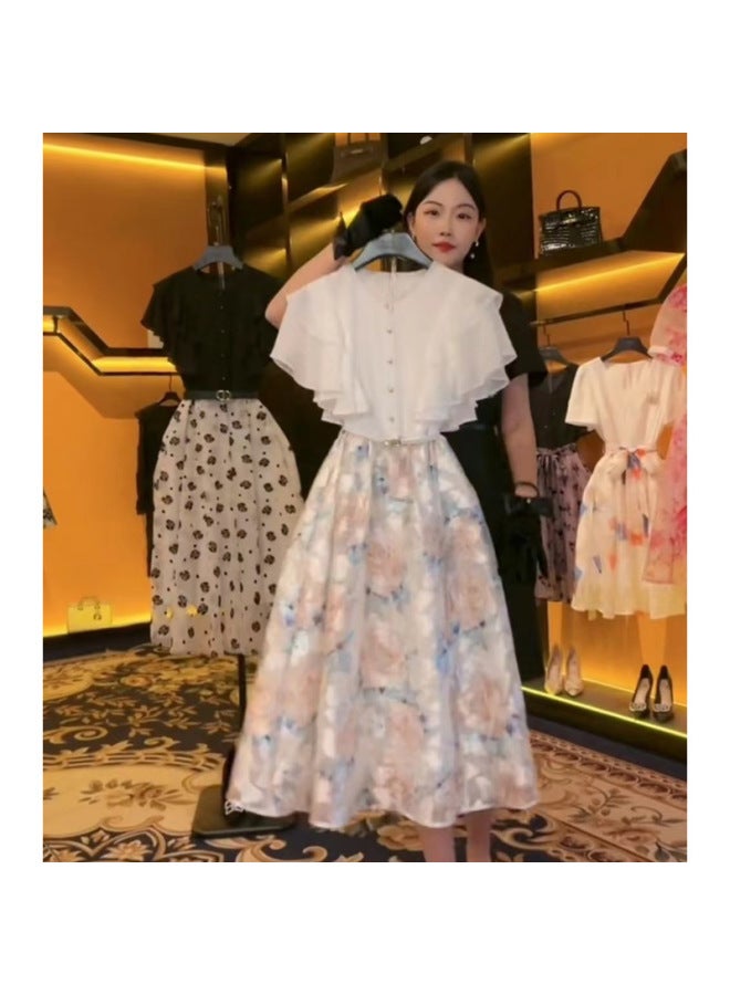 French High-end Exquisite Dress Female Designer High-end Sense Stitching Heavy Embroidery Fashion Lotus Leaf Sleeve Dress 