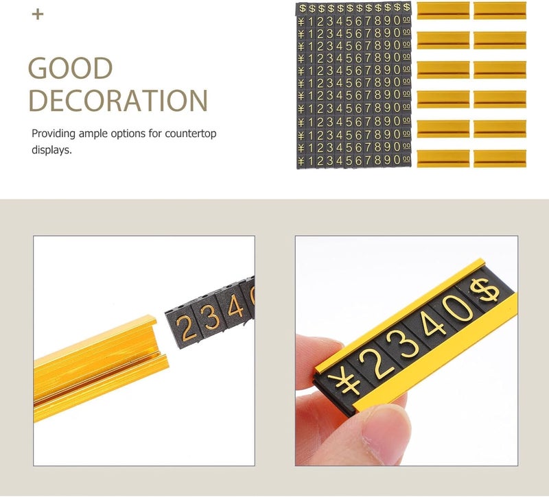 Excefore 12 Sets Price Tag, Price Display Counter Stand Tag, Adjustable Number And Base Price Cube Display For Jewelry, Watch, Ring, Dollar Pricing Label Stand Kit, Golden - Image 3