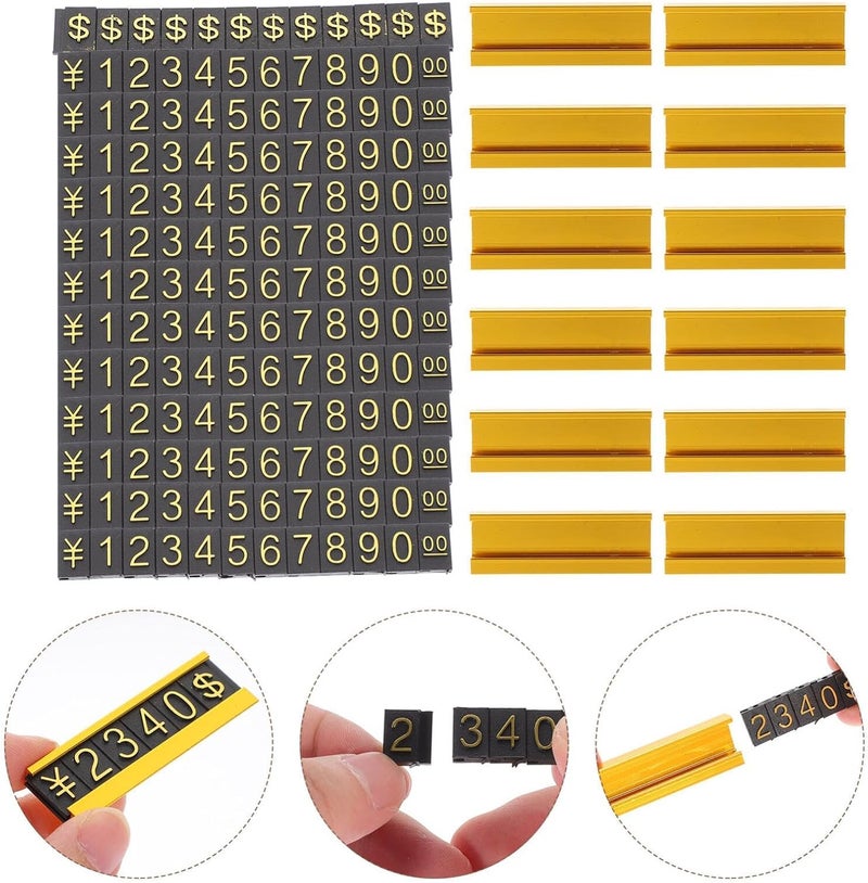 Excefore 12 Sets Price Tag, Price Display Counter Stand Tag, Adjustable Number And Base Price Cube Display For Jewelry, Watch, Ring, Dollar Pricing Label Stand Kit, Golden - Image 4