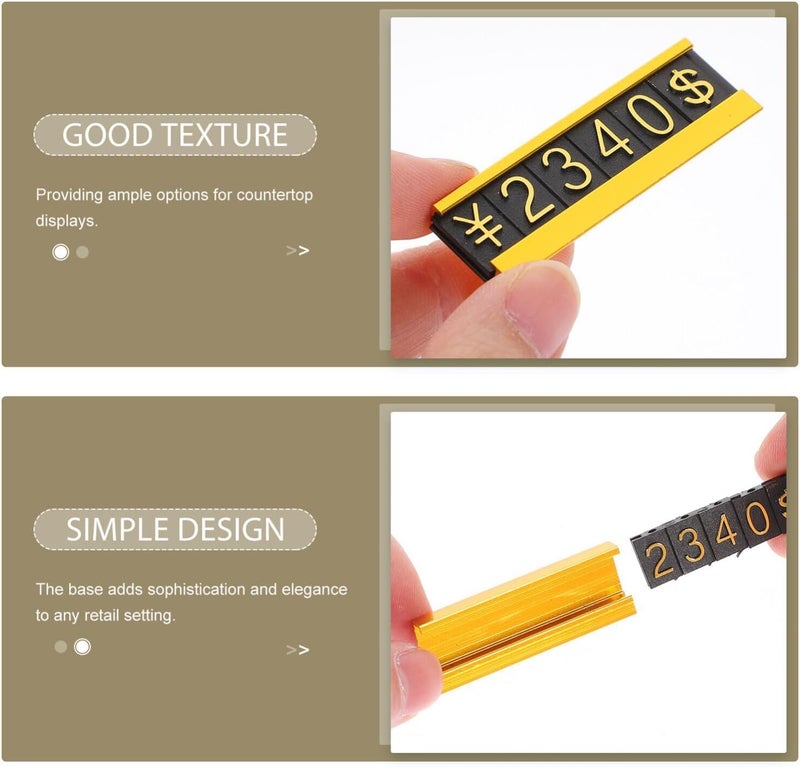 Excefore 12 Sets Price Tag, Price Display Counter Stand Tag, Adjustable Number And Base Price Cube Display For Jewelry, Watch, Ring, Dollar Pricing Label Stand Kit, Golden - Image 2