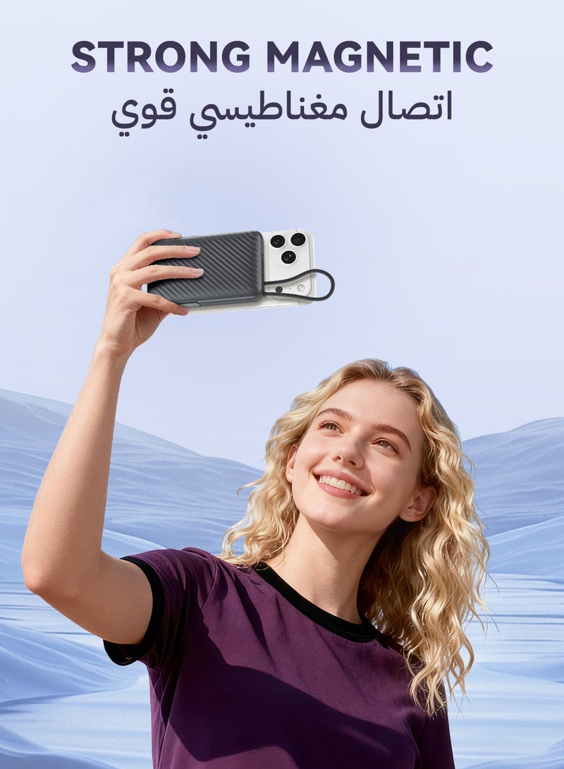 FOOMEE 10,000 mAh Magnetic Wireless Portable Power Bank for iPhone with Stand, LED Display,with USB-C Integrated Cable,15W Magnetic Wireless Fast Charging, Compatible with iPhone 17promax/16pro/16/15/14/13/12 Series, Samsung, and Xiaomi - Image 2