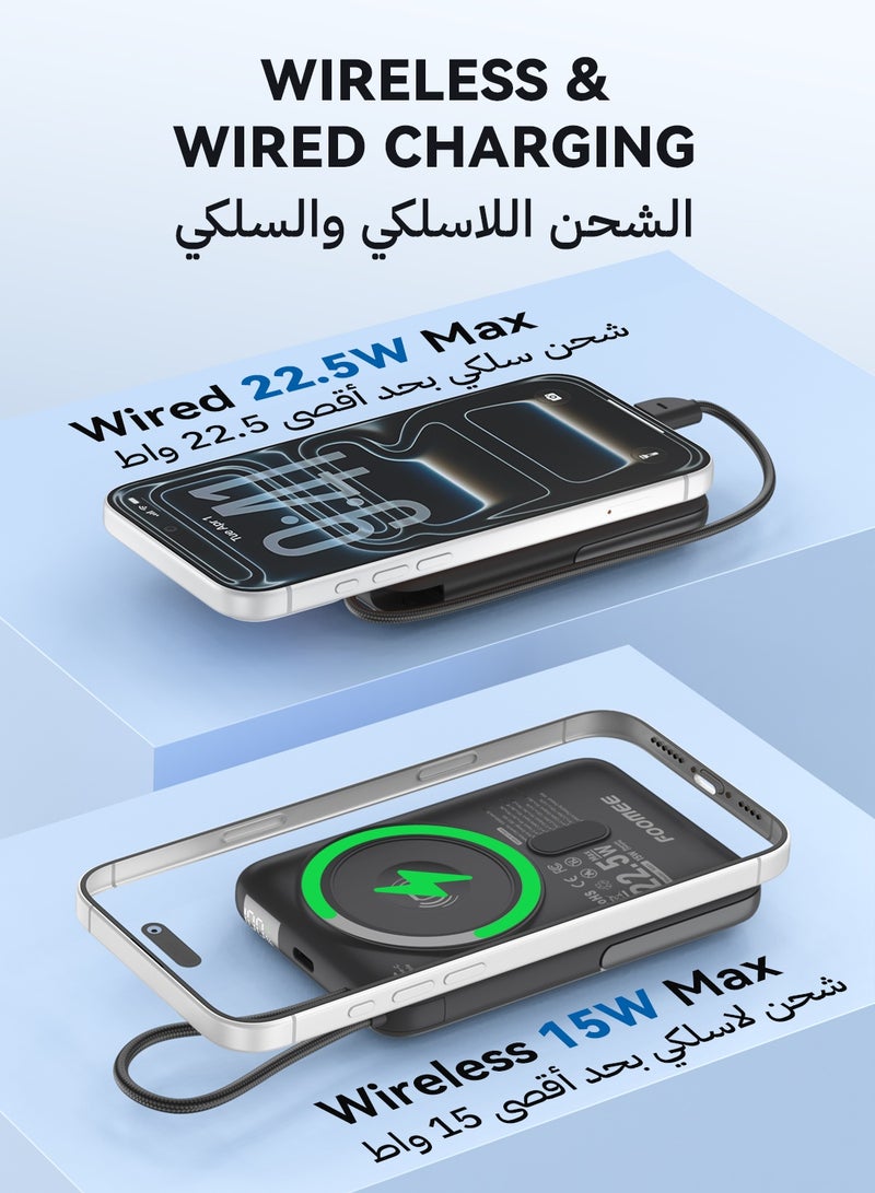 10,000 mAh Magnetic Wireless Power Bank ,  Portable Power bank with Stand, LED Display,with USB-C Integrated Cable,15W Magnetic Wireless Fast Charging, Compatible with iPhone 17promax/16pro/16/15/14/13/12 Series, Samsung, and Xiaomi - view 3