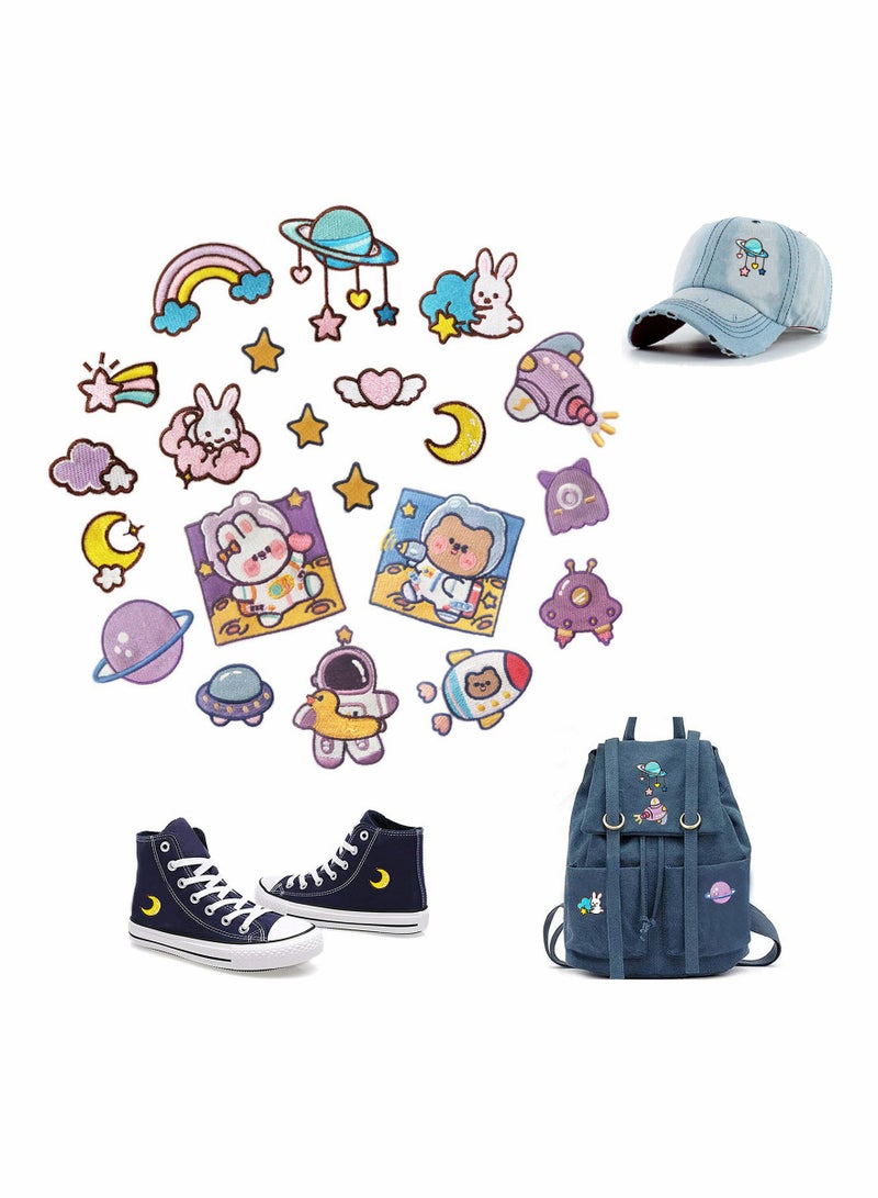 Zikra 21 Pcs Iron On Patches for Clothing Planetary Astronaut Embroidered Patches Decoration DIY Craft Patches Sew On Iron On Patches Applique for Clothes Dress Pants Hats Jeans Backpacks - Image 1