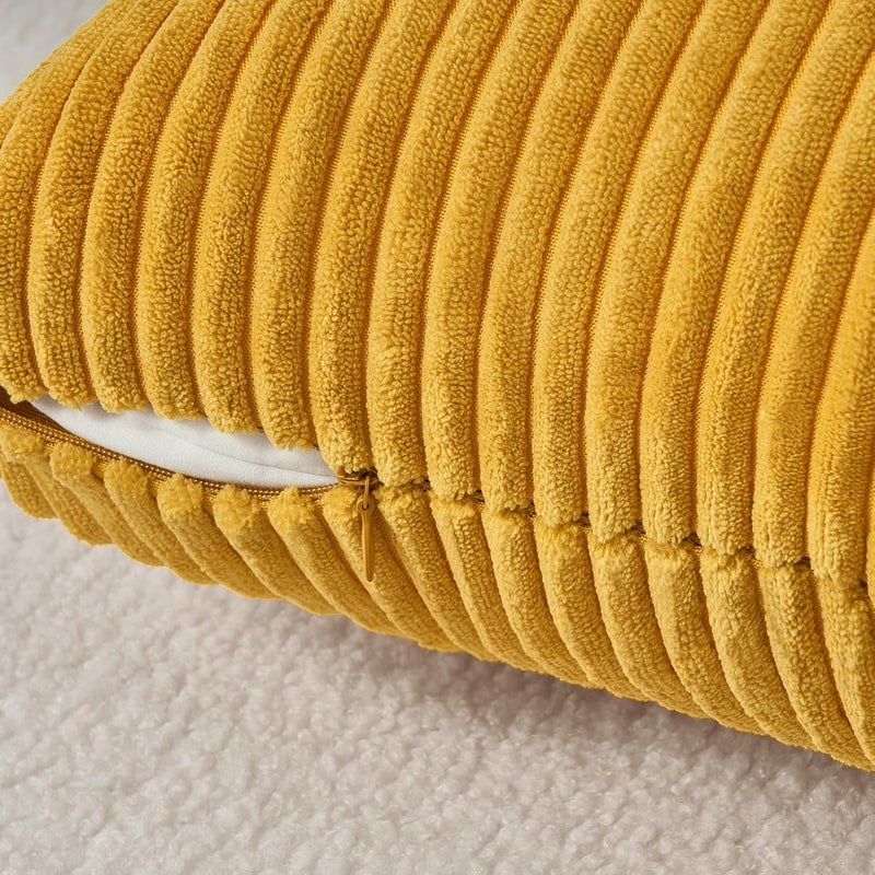 غطاء وسادة من مقاس 40 × 40 سم من الكوردورو باللون الأرجواني الفاتح، غطاء وسادة ناعم، مقاس 20 × 20 سم، بنقش أشعة، مجموعة من 2. - Image 2