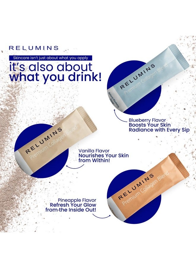 RELUMINS مسحوق مشروب كولاجين البحر من ريلومينز - ببتيد الكولاجين مع الجلوتاثيون، الشاي الأخضر، CoQ10، وحمض الهيالورونيك يعزز بشرة ناعمة ومتألقة - 10 أكياس مسحوق بنكهة التوت الأزرق - Image 2