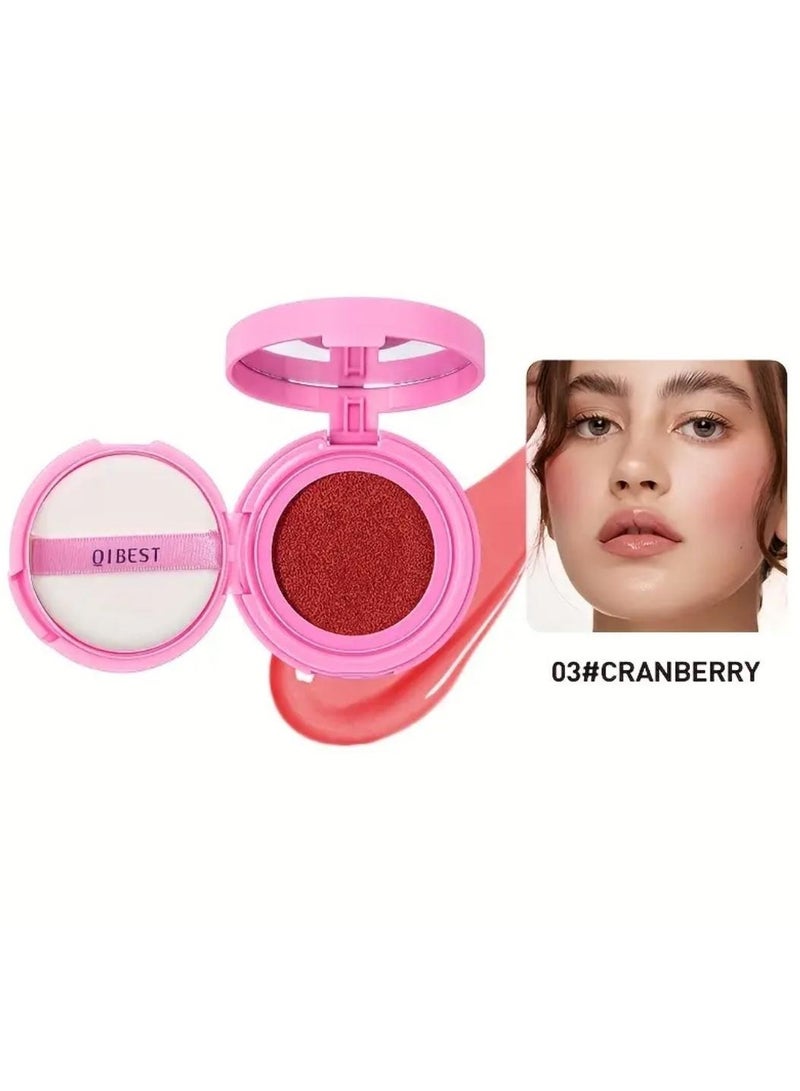 QiBest Nice Cushion Blusher Shimmer Face Highly Pigmented Blush Makeup Long Lasting and Lightweight Loose Powder Blush Air Cushion Blush Natural Blusher for Cheeks #03 Cranberry - Image 2